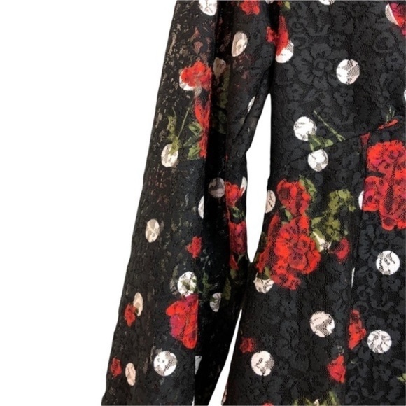 Zara Black Red Rose Polka Dot Dress - Picture 5 of 12